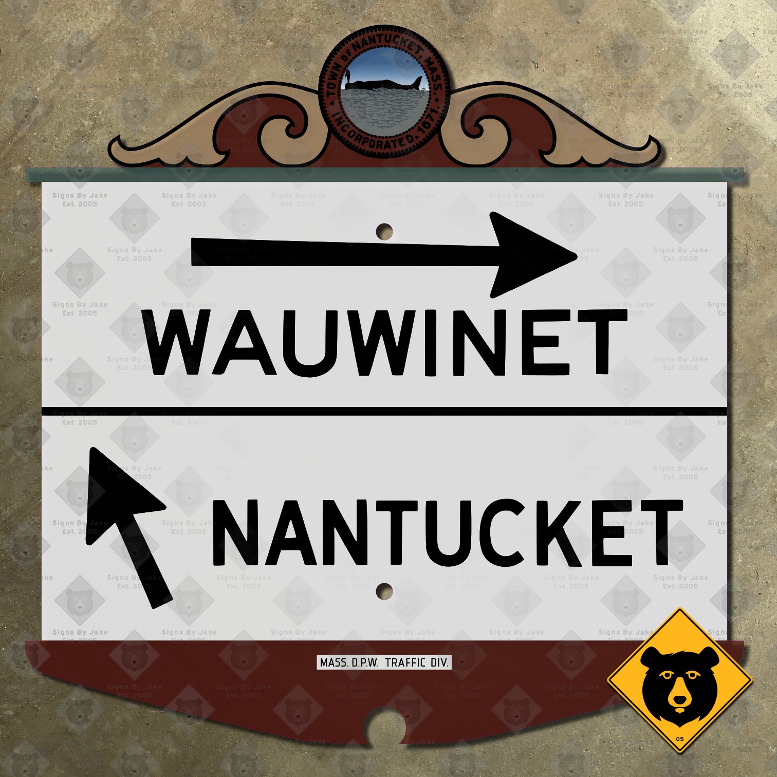 Wauwinet Nantucket Massachusetts island whale highway marker road sign 1950 12