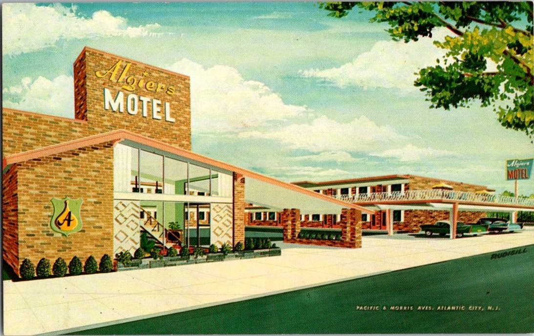 Vintage Algiers Motel Atlantic City NJ Postcard Mid-Century Modern AAA Vintage Algiers Motel Atlantic City NJ Postcard Mid-Century Modern AAA