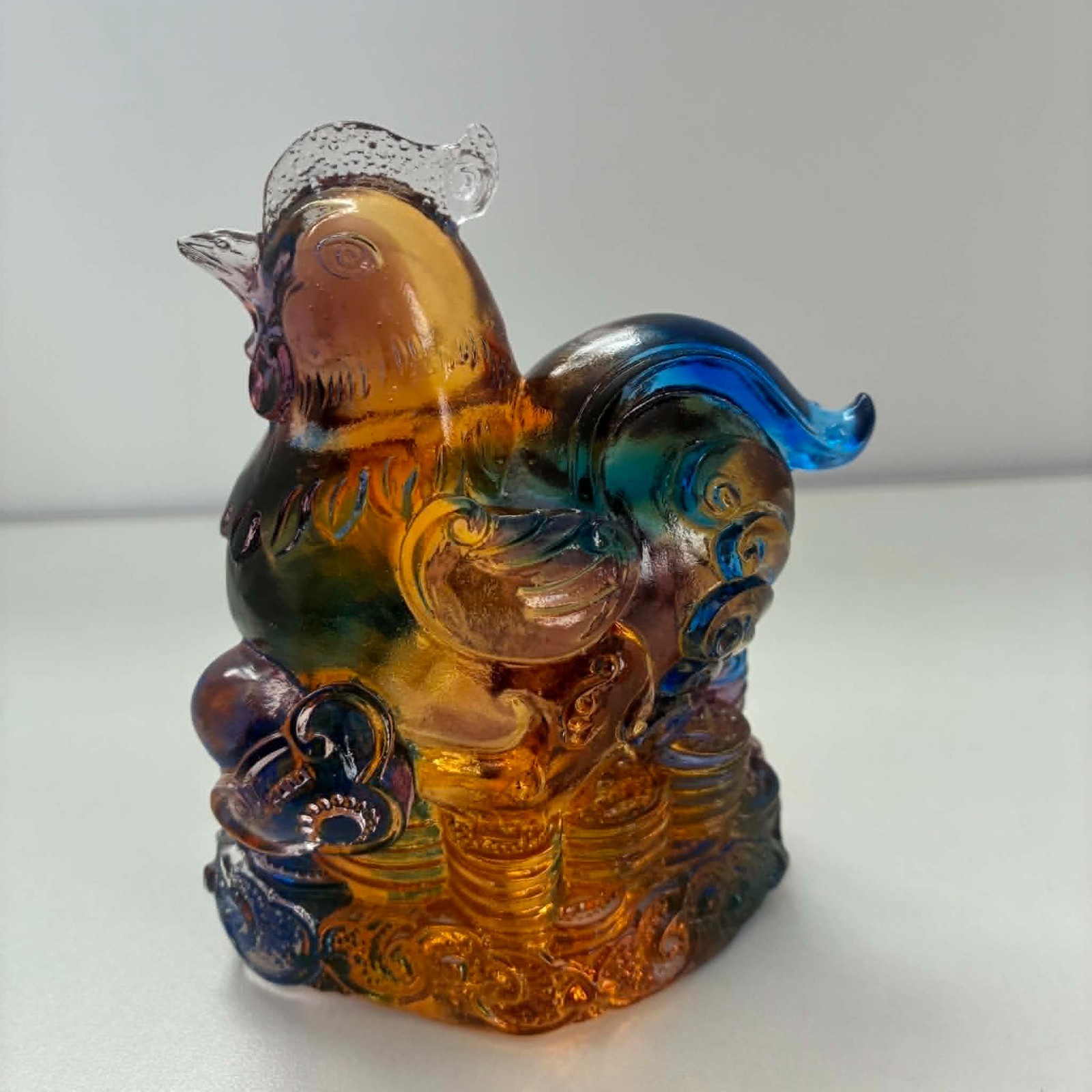 Liuli Crystal Glass Rooster Figurine – Chinese Zodiac Fengshui gift Home Decor