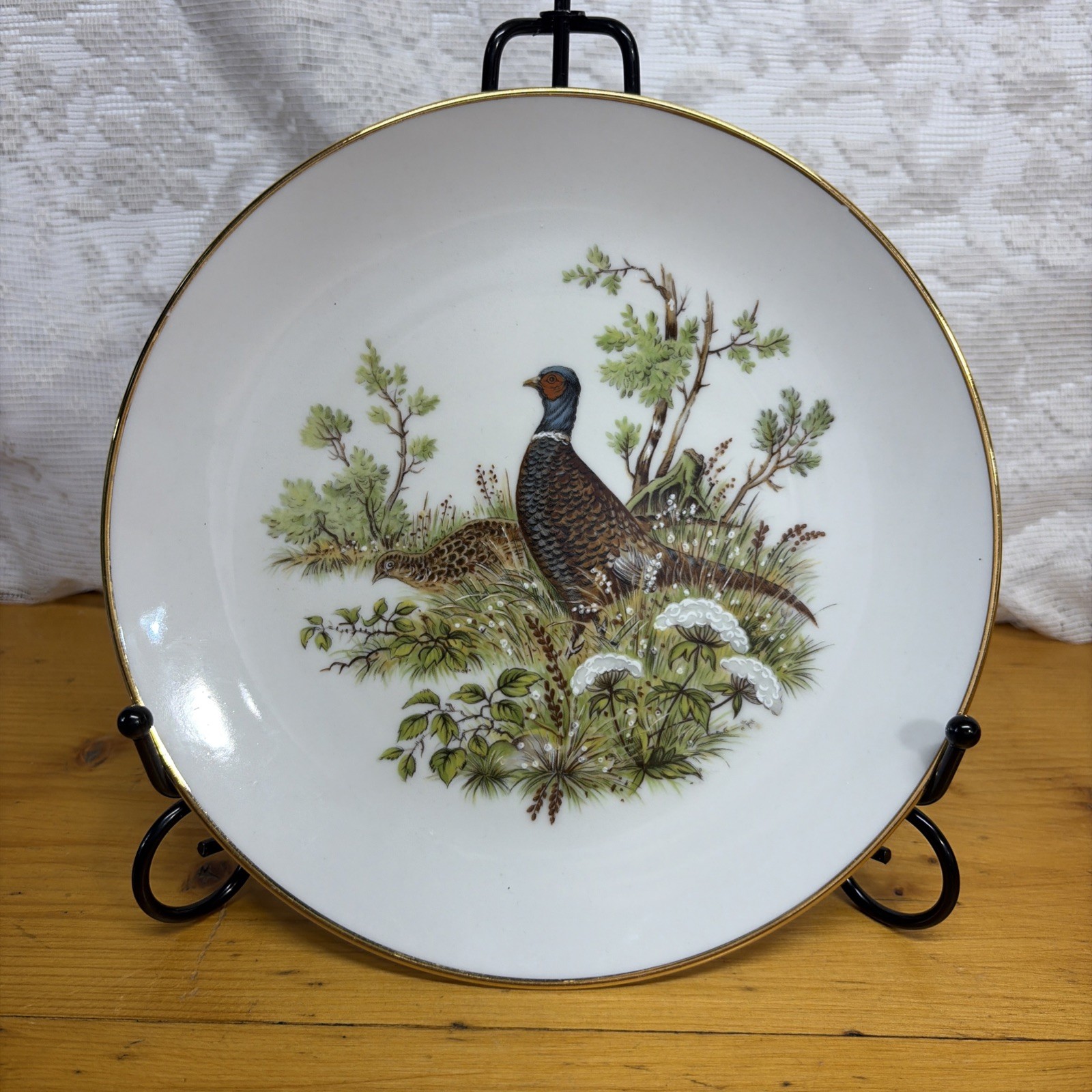 Vtg Kuba Porcelain Pheasant Game Birds Decorative Plate Gold Rim 7.5” Germany