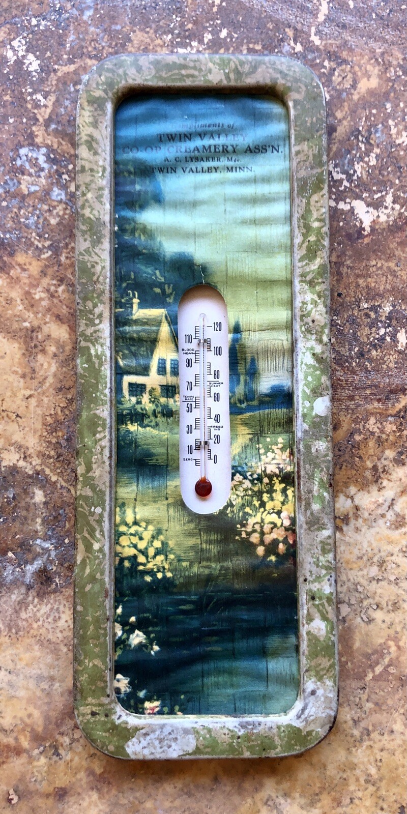 Vintage Twin Valley Co. OP Creamery Complimentary Advertising Thermometer 