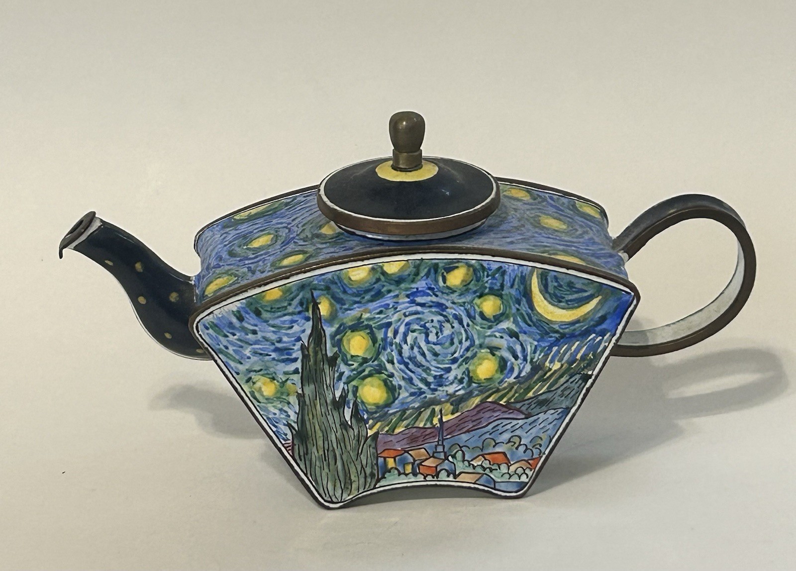 Vincent Van Gogh Kelvin Chen Starry Night Art Mini Teapot Enamel Copper Decor