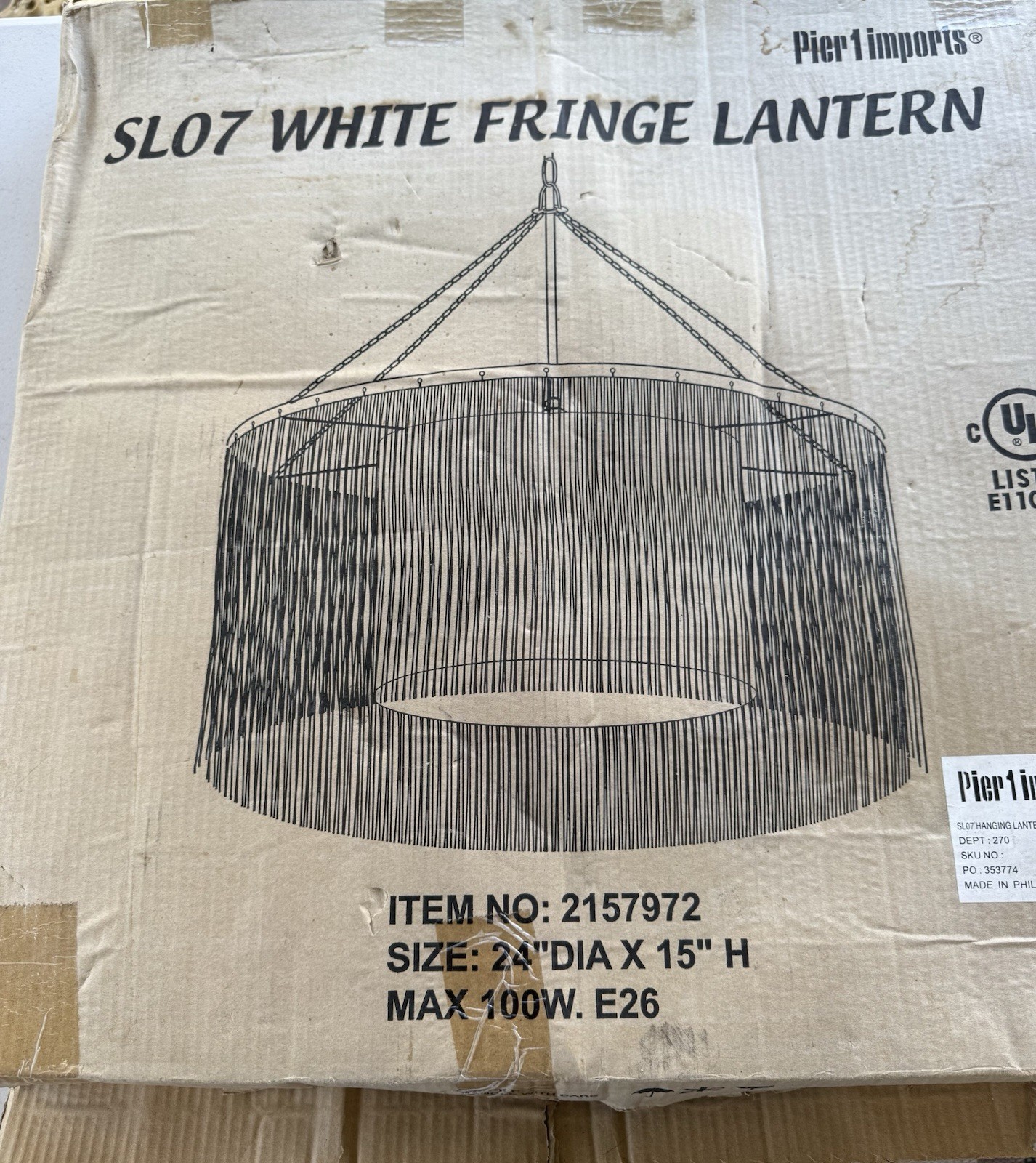NEW WHITE FRINGE LANTERN LIGHT BY PIER 1 24