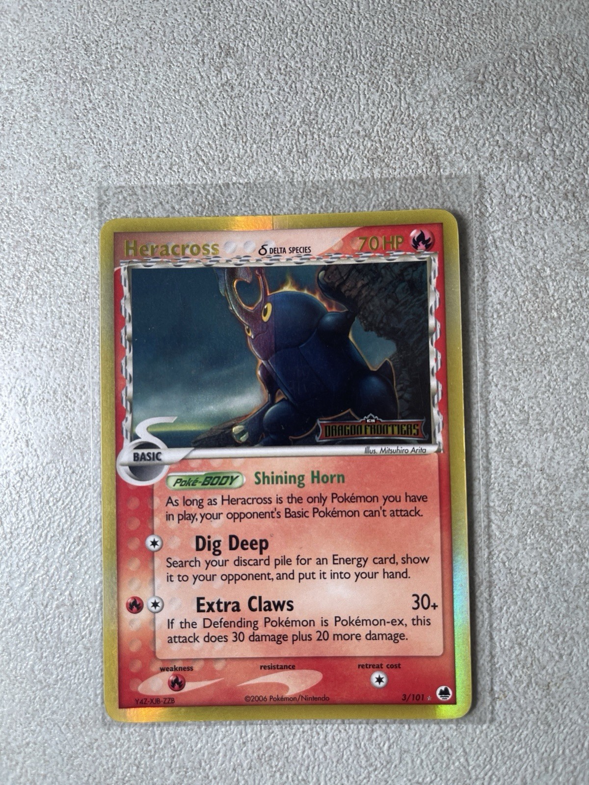 Pokemon EX Dragon Frontiers Heracross 3/101 Holo Stamped With Printing ERROR Pokemon EX Dragon Frontiers Heracross 3/101 Holo Stamped With Printing ERROR