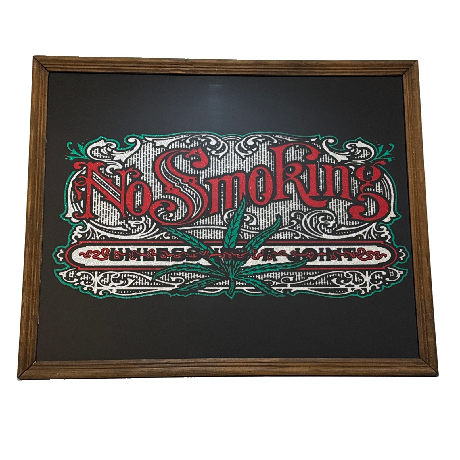Vintage No Smoking Unless A Joint Carnival Glass Foil Mirror Sign 21.5”x 17.5”