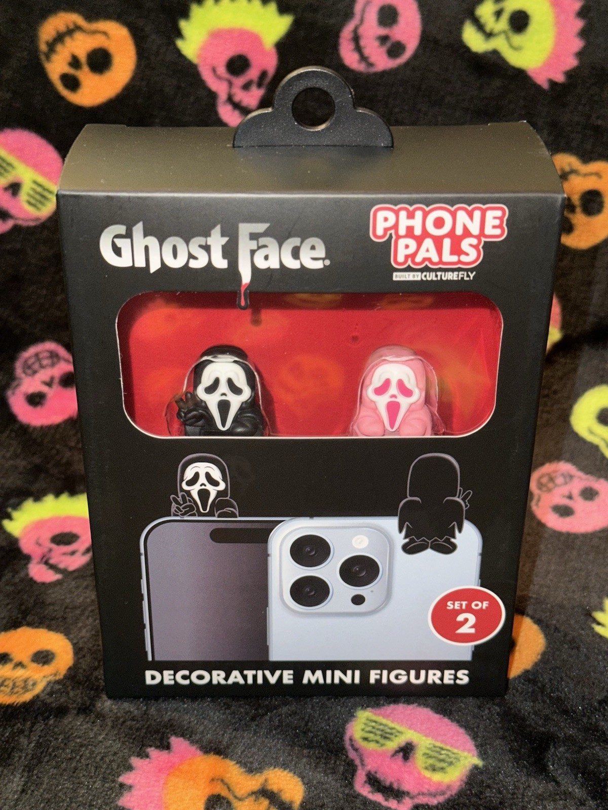 GhostFace Huggers Phone Pals CultureFly SET OF 2 Mini Figures Black & Pink NEW