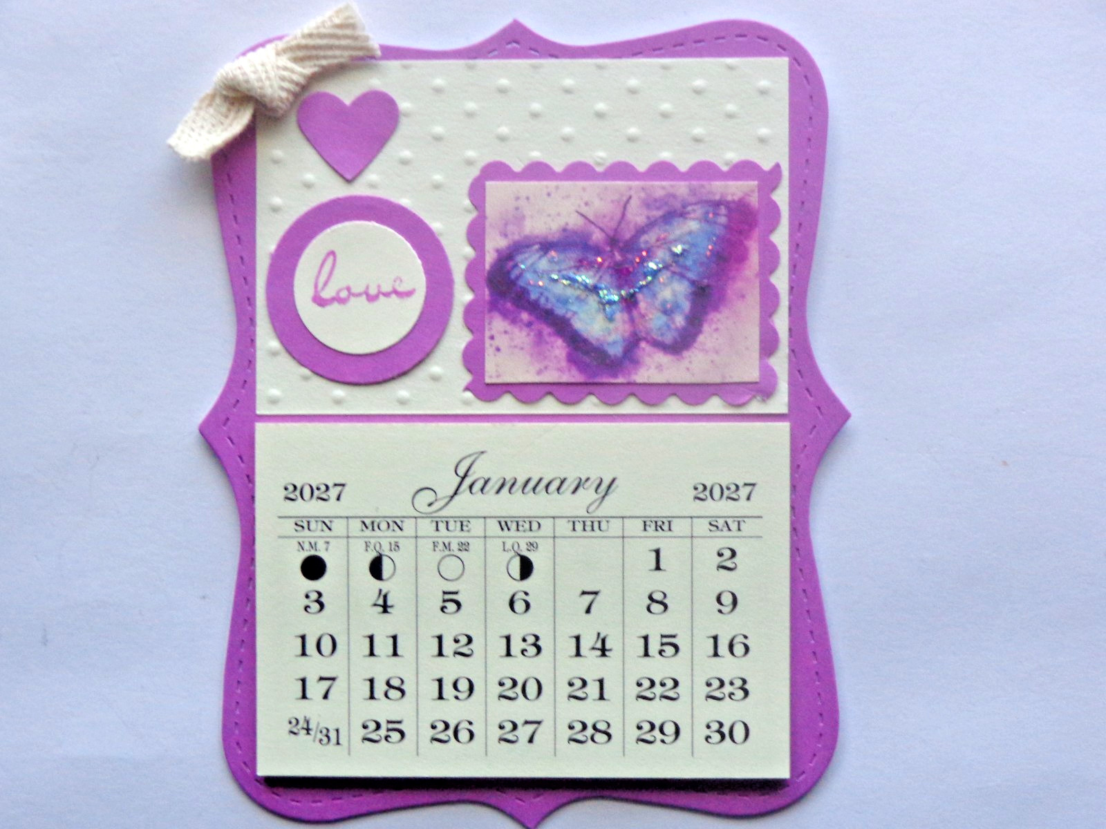 PURPLE BUTTERFLY LOVE 2027 MINI MAGNETIC MOON CALENDAR TEAR OF PAGES