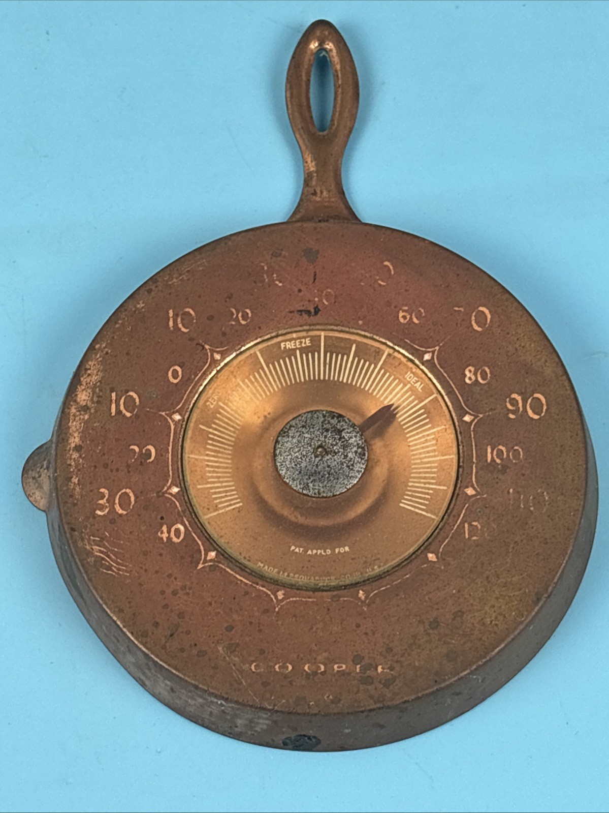 Vtg Pequabuck Connecticut (USA) Copper Skillet Pan Shape Thermometer By Cooper