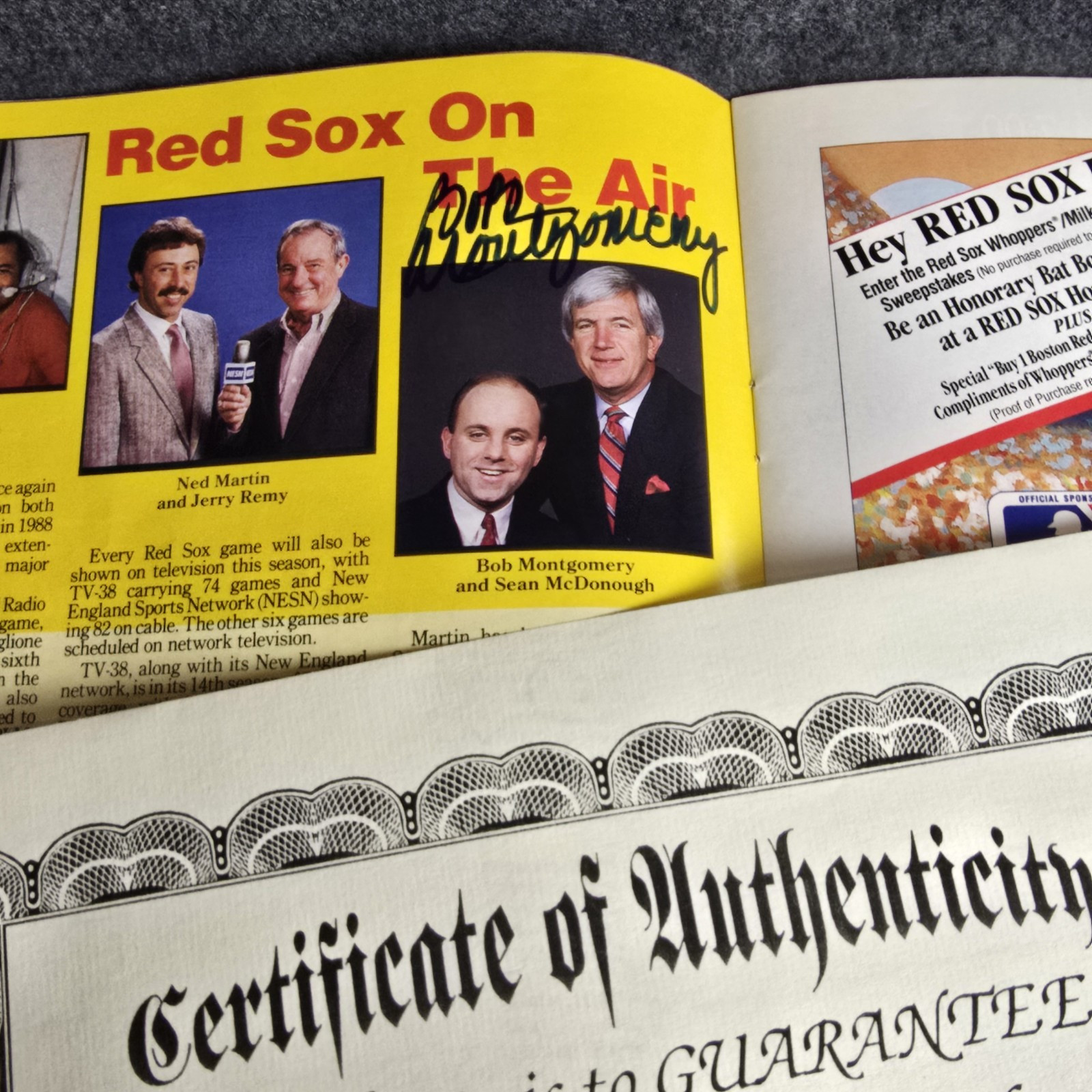 Bob Montgomery 1980s WSBK TV Boston Red Sox Announcers Autogragh Fenway Magazine