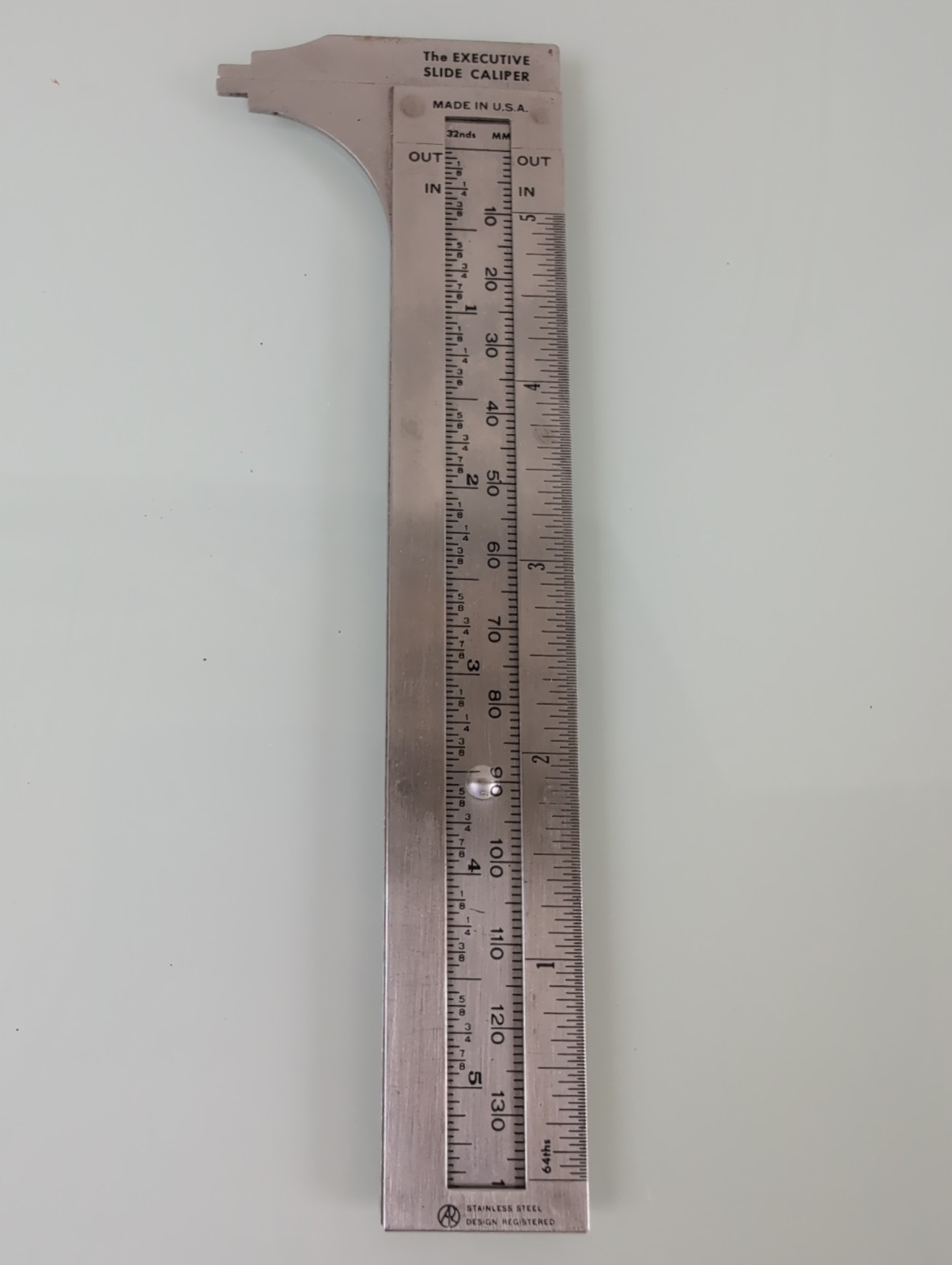 Vintage The Executive Pocket  Chum Stainless Slide Caliper/ Decimal Equivalents