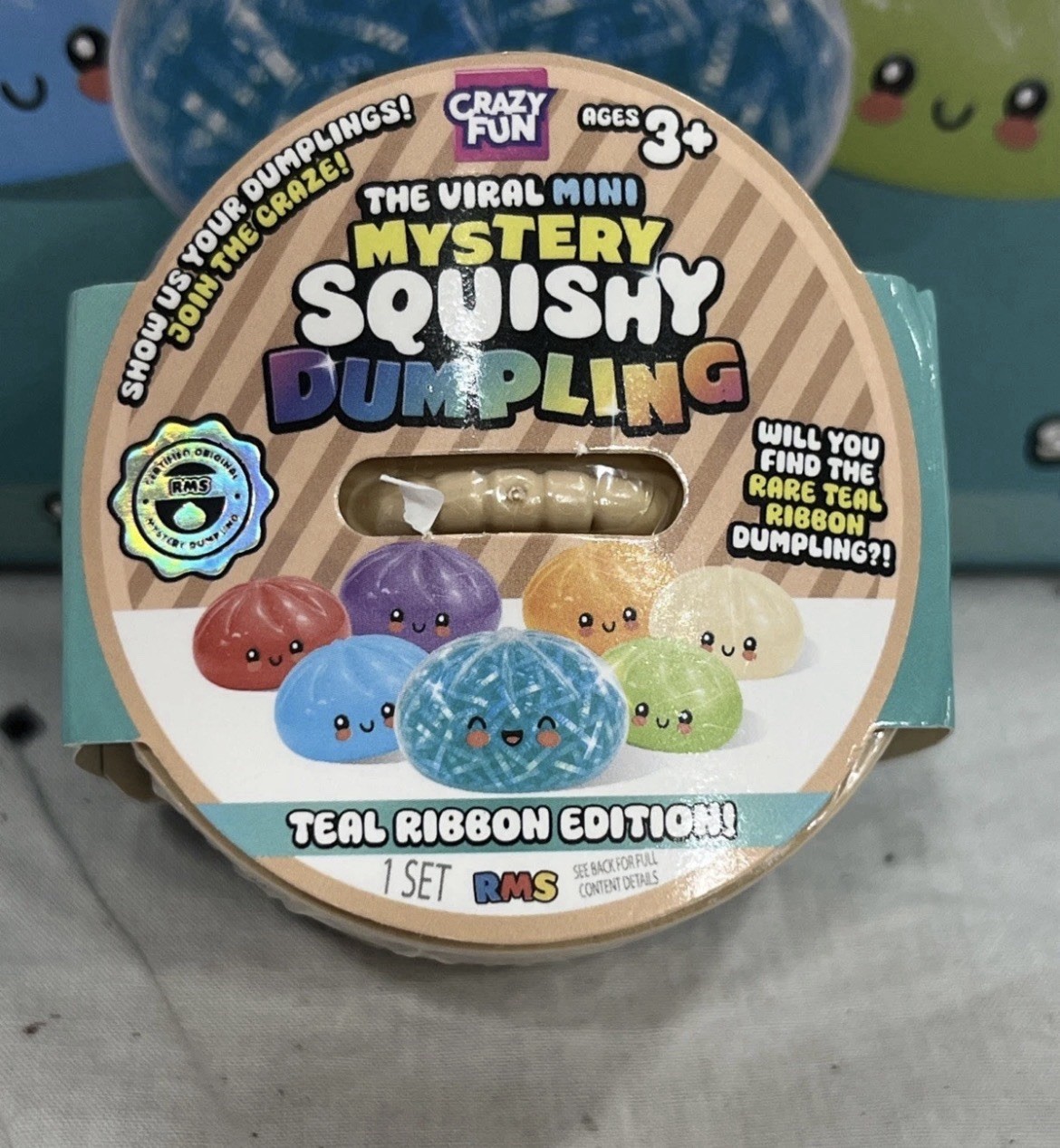 Authentic New Crazy Fun RMS Viral Mystery Squishy MINI Dumpling Teal Ribbon #2
