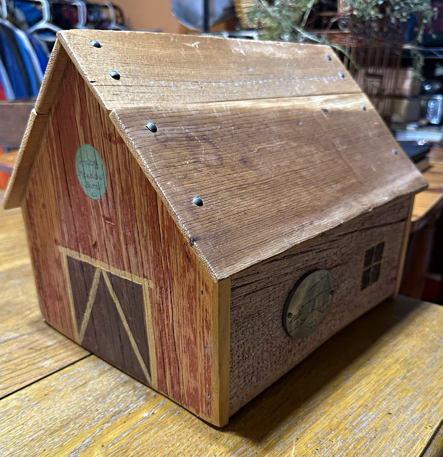 Vintage Reclaimed Barnwood Barn Sculpture Carolyn Linton Green Meadow Folk Art