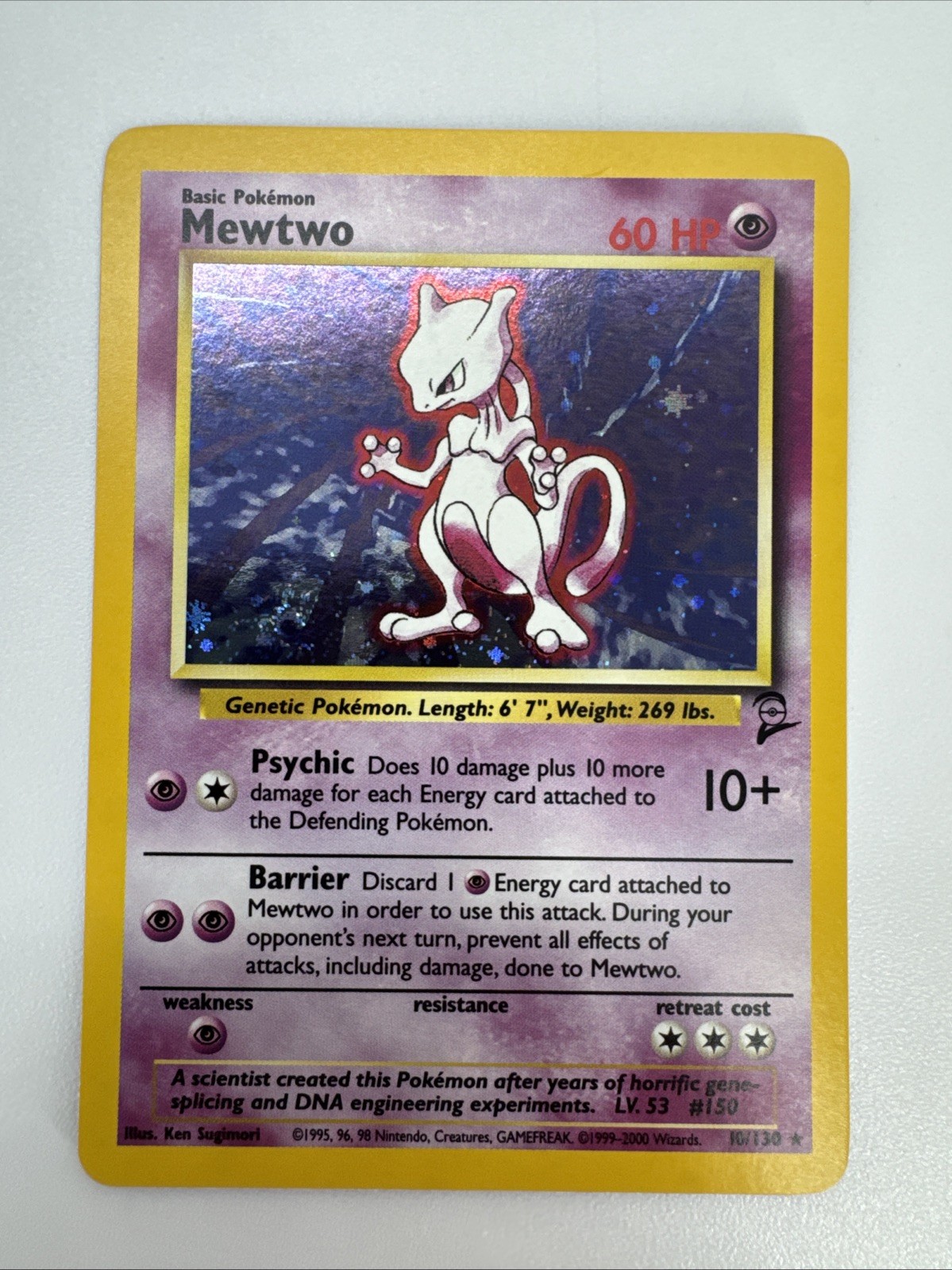 Pokémon Mewtwo Holo Base Set 10/130 1999 Wizards English Trading Card LP SWIRL