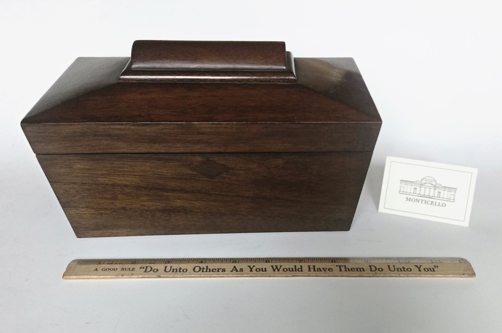 Vintage Froelich Mahogany Jefferson Monticello Tea Box & Stieff Pewter Scoop