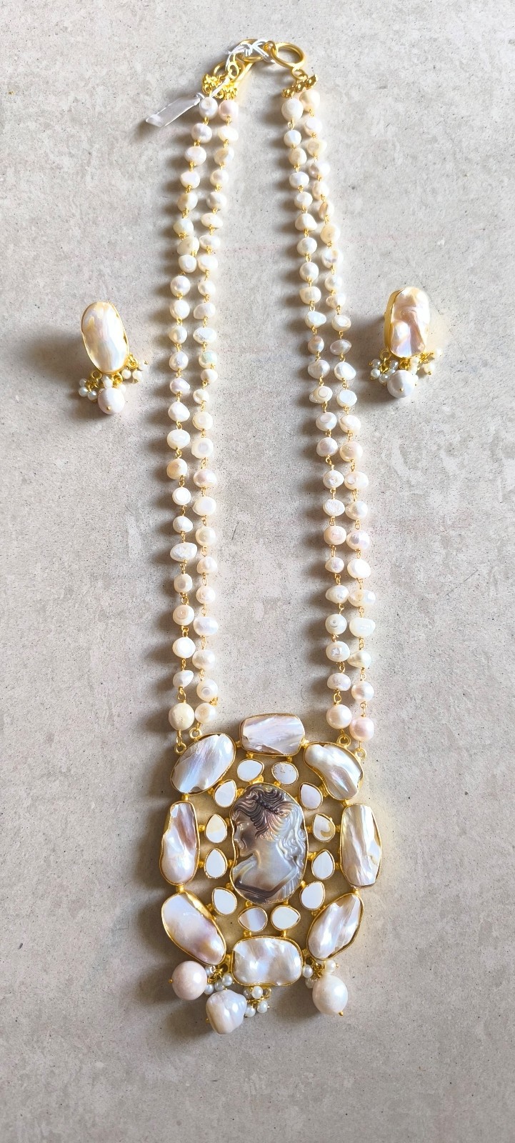 Very Rare Pearl Necklace NATURAL MOTHER OF PEARL NECKLACE Antique With Earrings