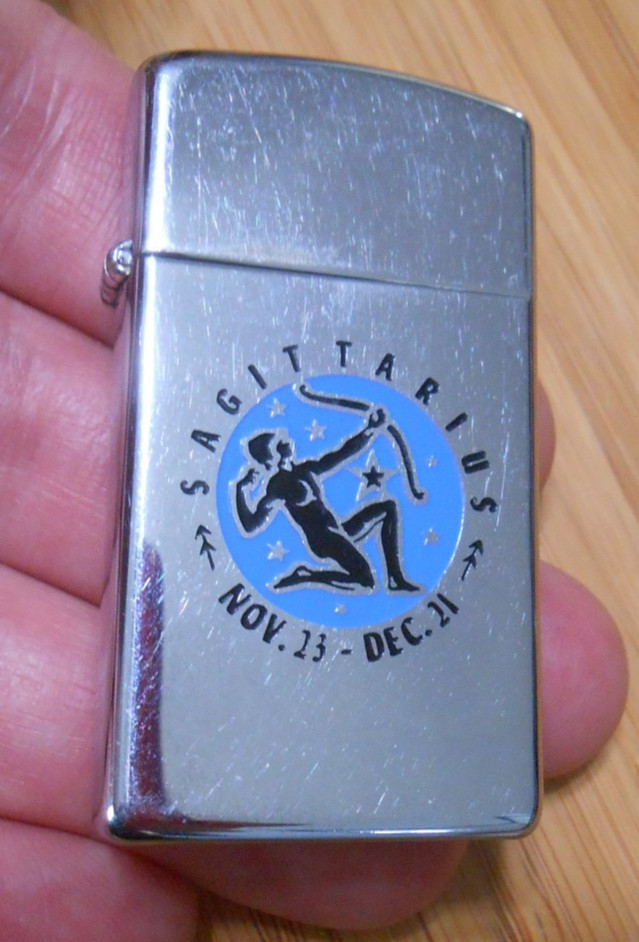 Vintage 70s Zodiac Zippo Sagittarius Sign High Polish Chrome Slim Lighter