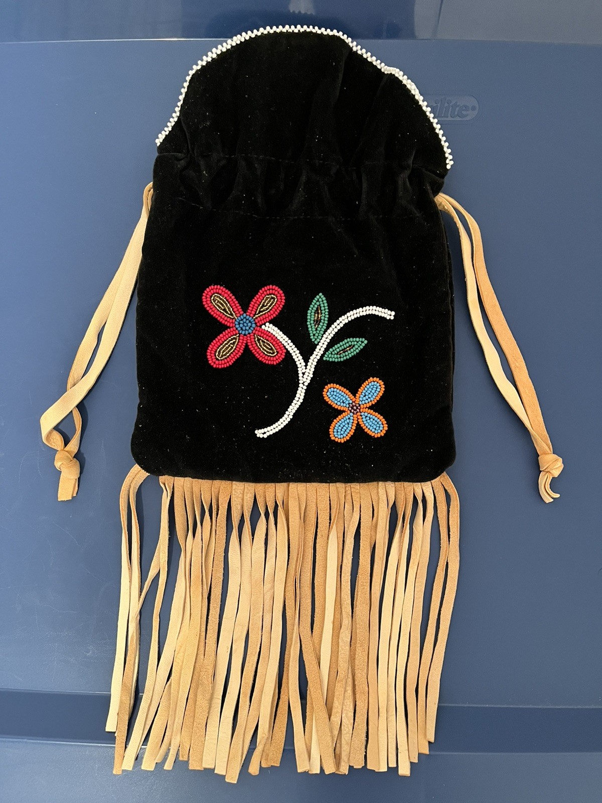 Iroquois Native American Beaded Drawstring Tobacco  Bag