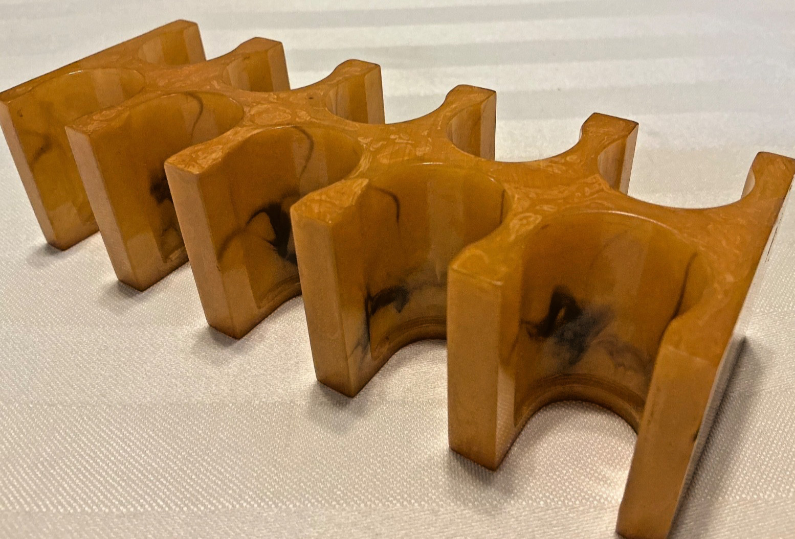 Art Deco Catalin Bakelite Poker Chip Caddy Butterscotch Marbled Swirl 151 grams Art Deco Catalin Bakelite Poker Chip Caddy Butterscotch Marbled Swirl 151 grams