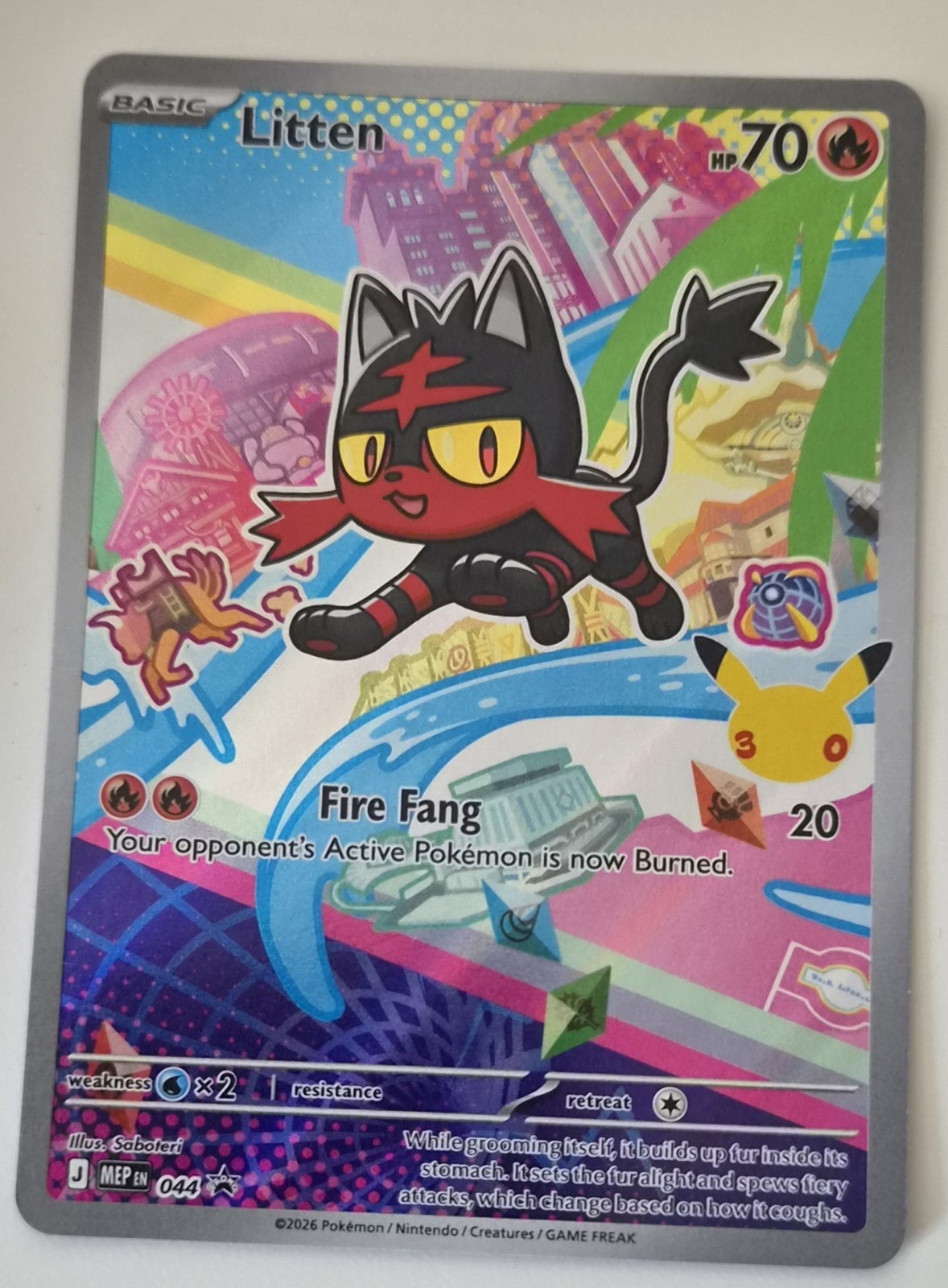 Litten 044 Me: Mega Evolution Promo Holo 30th celebrations (First Partner) Litten 044 Me: Mega Evolution Promo Holo 30th celebrations (First Partner)