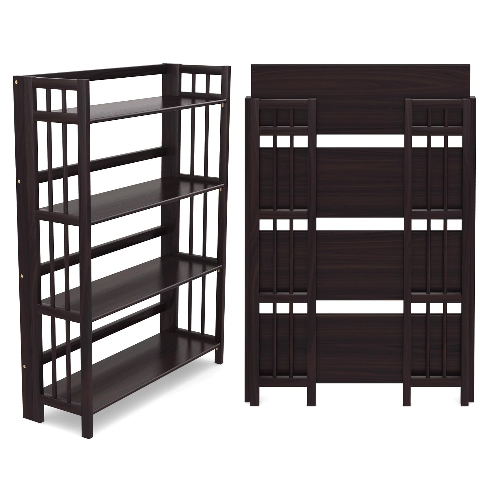 4-Tier Folding Bookshelf | Espresso Wood Finish | 45x32x11.5 Inches | Book Sh... 4-Tier Folding Bookshelf | Espresso Wood Finish | 45x32x11.5 Inches | Book Sh...