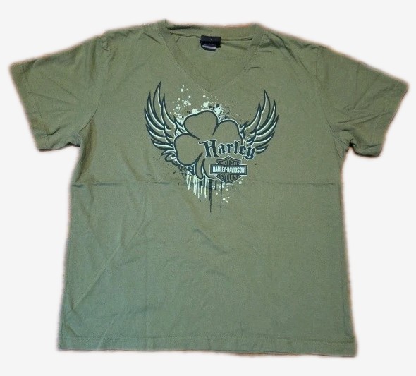 Harley-Davidson T-Shirt Olive Green Woman's XL 4 Leaf Clover Dublin Ireland 2012