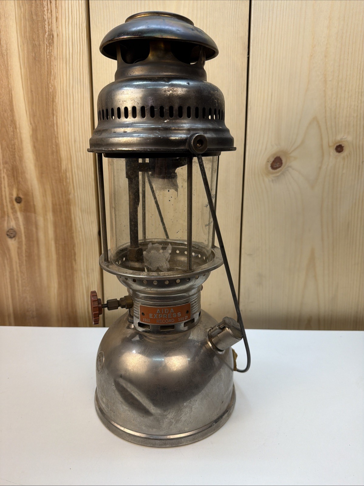 Vintage Aida Express 1500 Kerosene Pressure Lantern 500CP Germany Schott Globe