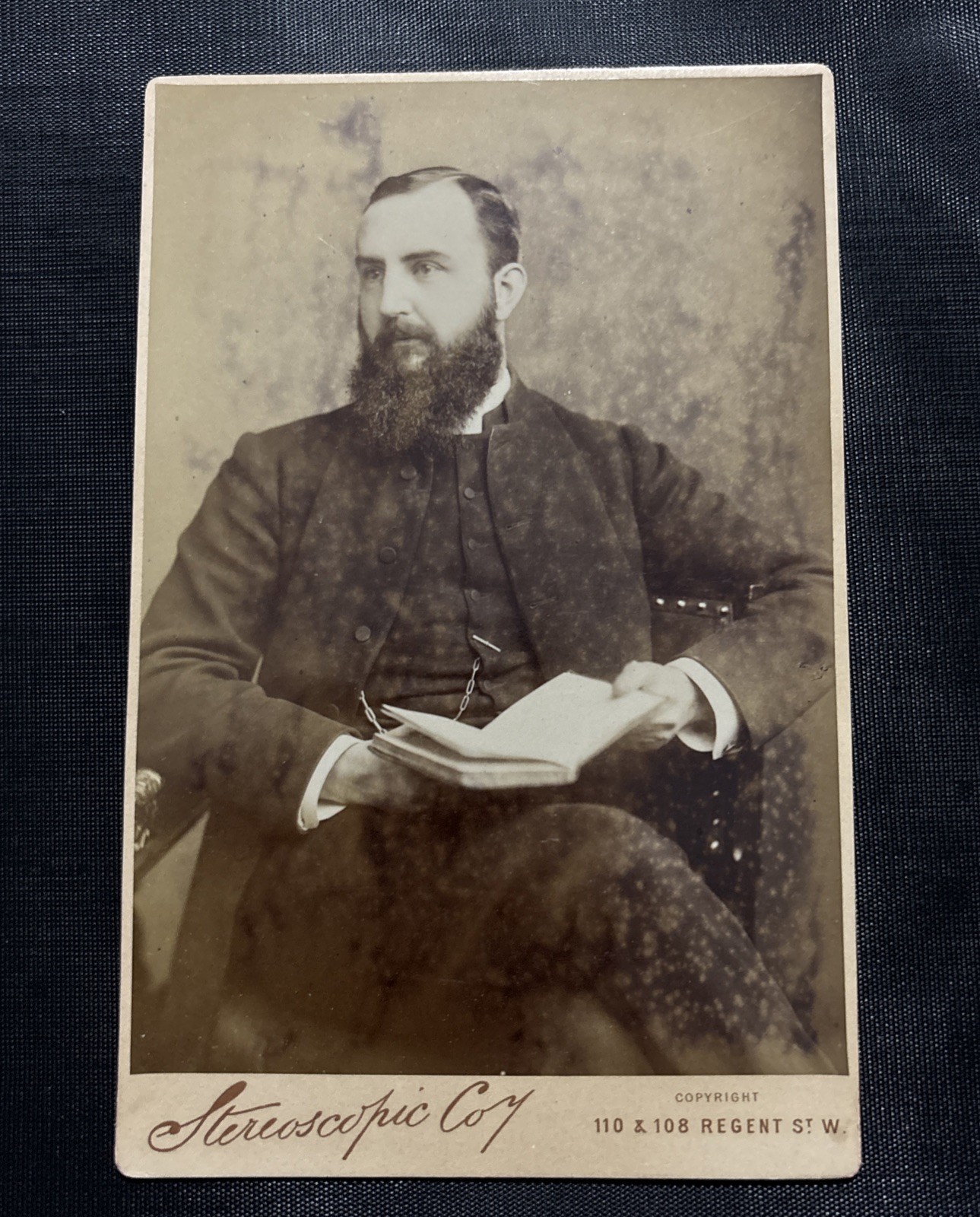 London Stereoscopic Co. Victorian Man Reading Antique Cabinet Card Photograph