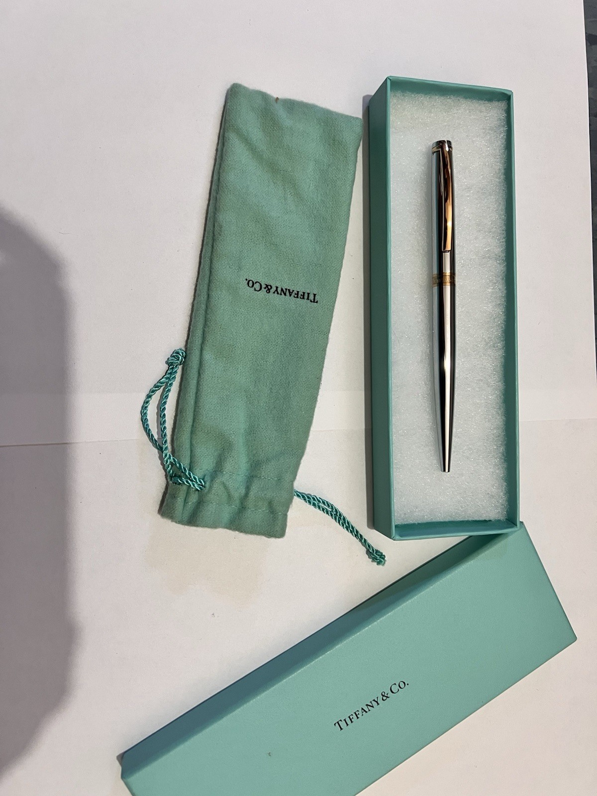 Vintage Tiffany & Co. T-Clip Ballpoint Pen Silver & Gold Tone w/ Box & Pouch