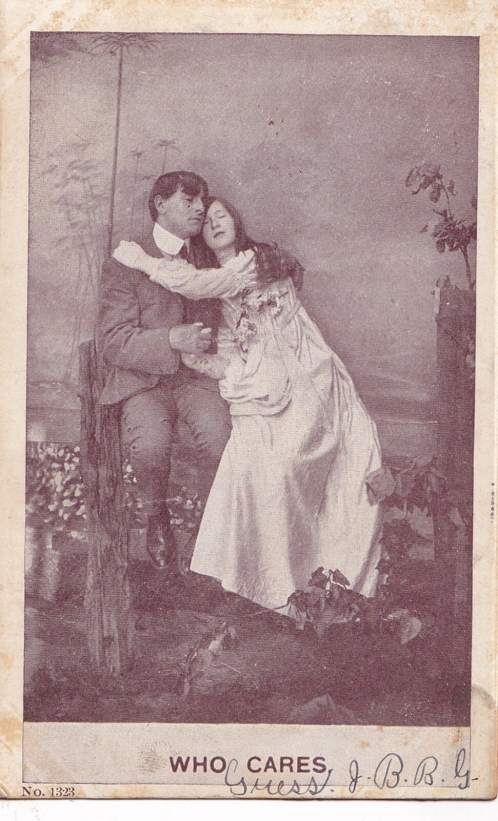 Antique Victorian Postcard Greeting Card Who Cares Couple 1323 Fence Sitting A0 Antique Victorian Postcard Greeting Card Who Cares Couple 1323 Fence Sitting A0