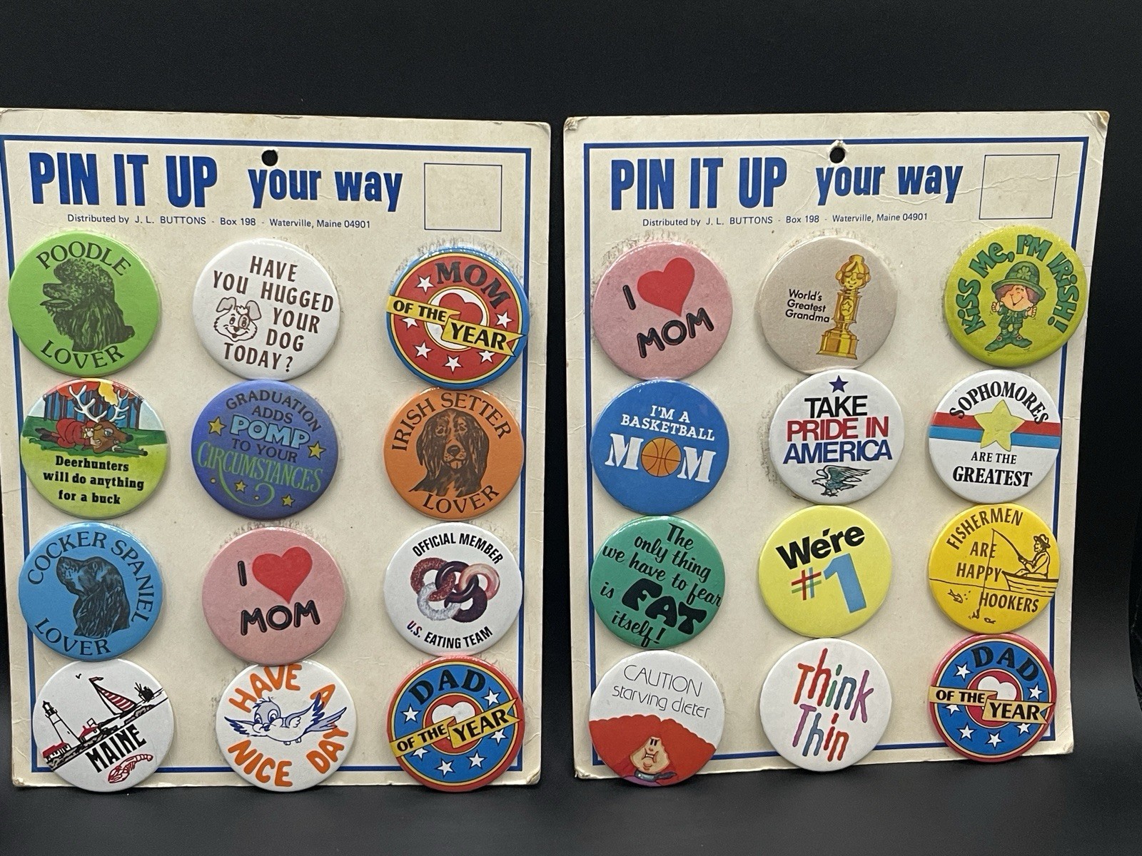 VTG 1970s/1980s PIN IT UP YOUR WAY Pinback Button Display Card Novelty 24 Pins