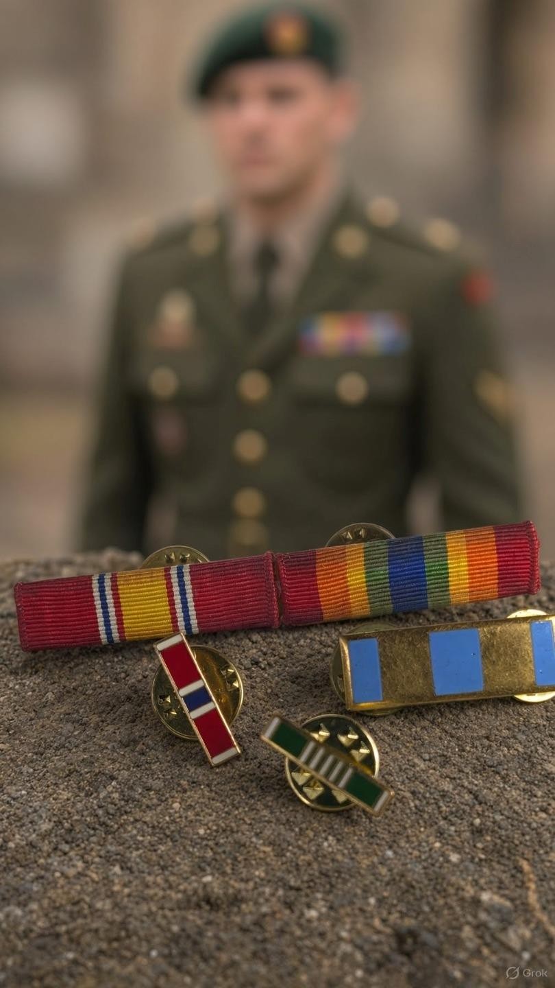 Lot of 4 US Military Ribbon Bars & Miniature Enamel Pins Because One Service Rib