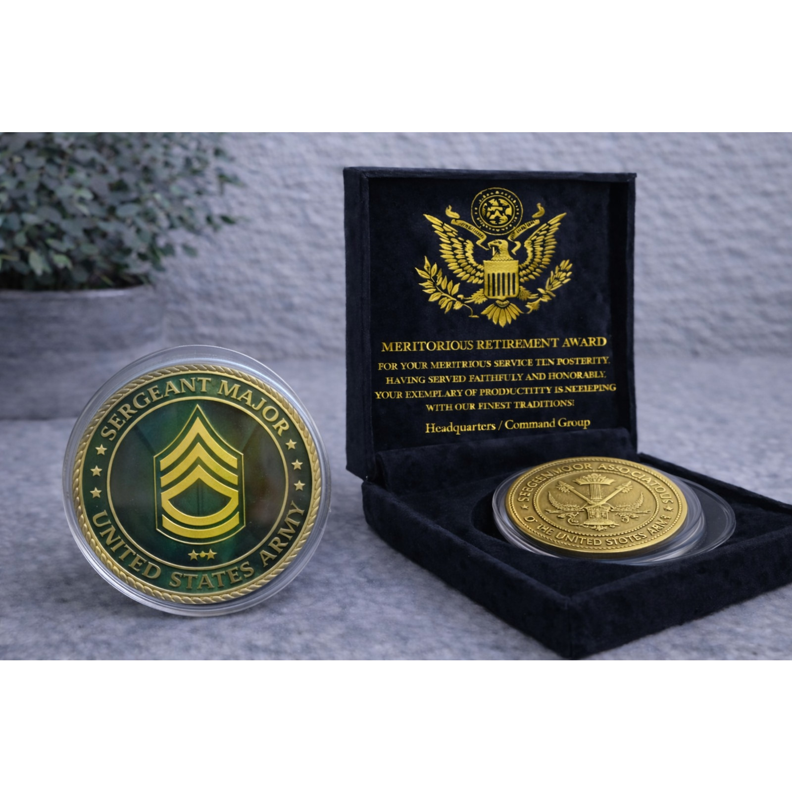 2 PCS UNITED STATES ARMY E-7 SFC SERGEANT FIRST CLASS w/ Retirement Award