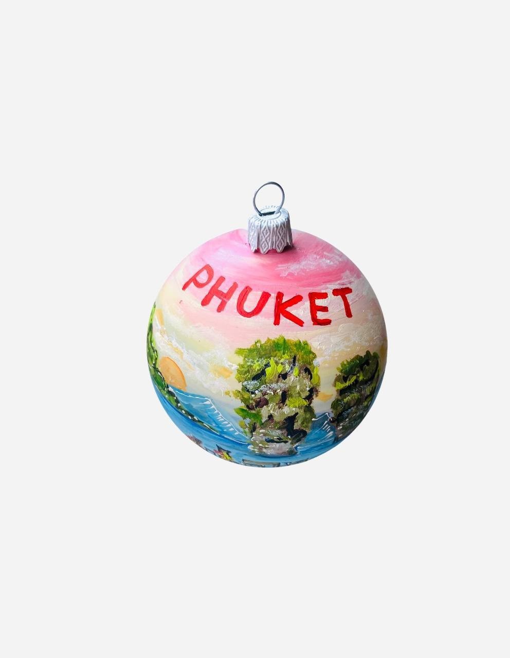 Hand Painted Phuket Thailand Glass Christmas Ornament Tropical Island Decor