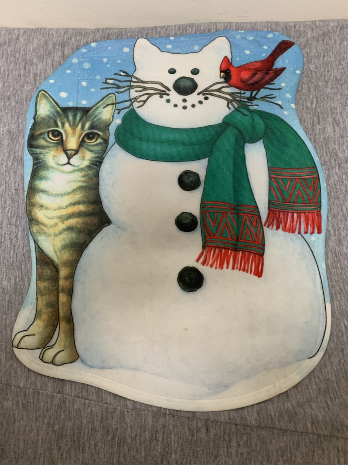 Vintage Kathleen Parr McKenna Christmas Cat Snowman Flag