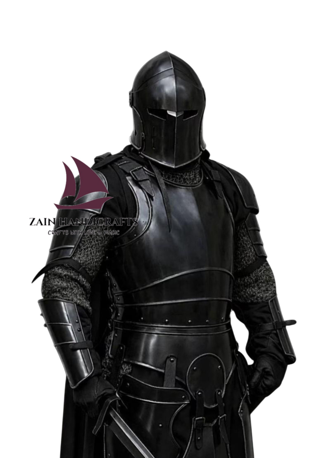 ZAIN Medieval Steel Wearable Black Barbuta Knight Armor Suit Full Costume Gift's