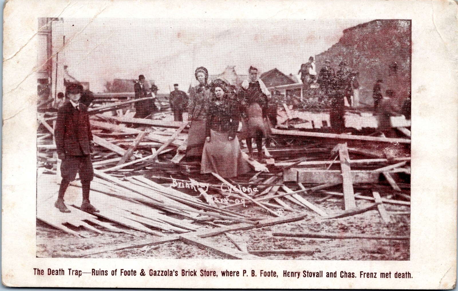 Ruins of Foote Gazzola Store, Brinkley Arkansas- Printed Postcard - 1909 Tornado