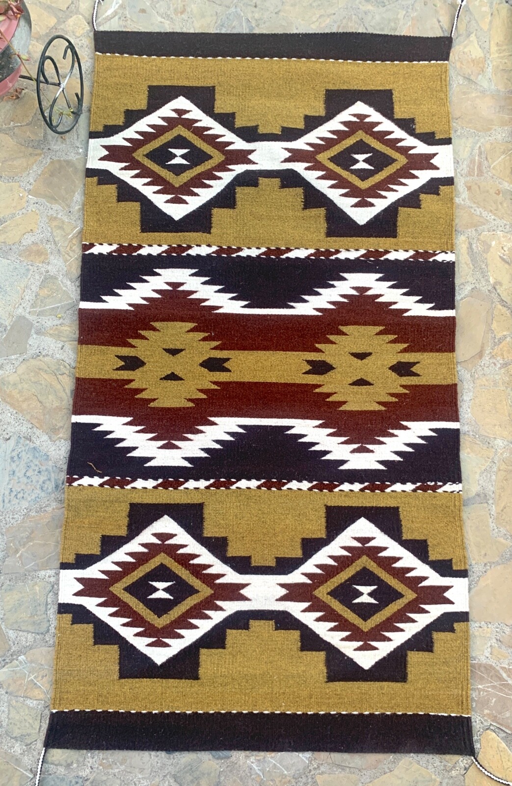 Natural Dyed Brownish Wool Rug, Hand Woven Zapotec Interior Tapestry  31x61 Inch