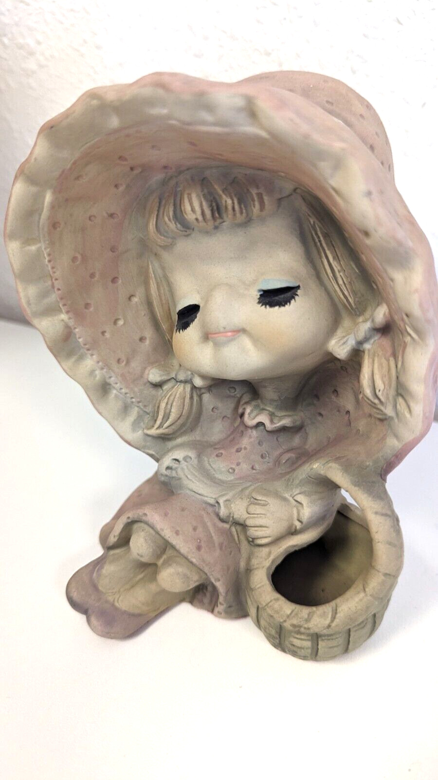 Vintage UCTCI Girl Big Hat Eyelashes Pink Japan Ceramic Figurine Holly Hobby MCM Vintage UCTCI Girl Big Hat Eyelashes Pink Japan Ceramic Figurine Holly Hobby MCM