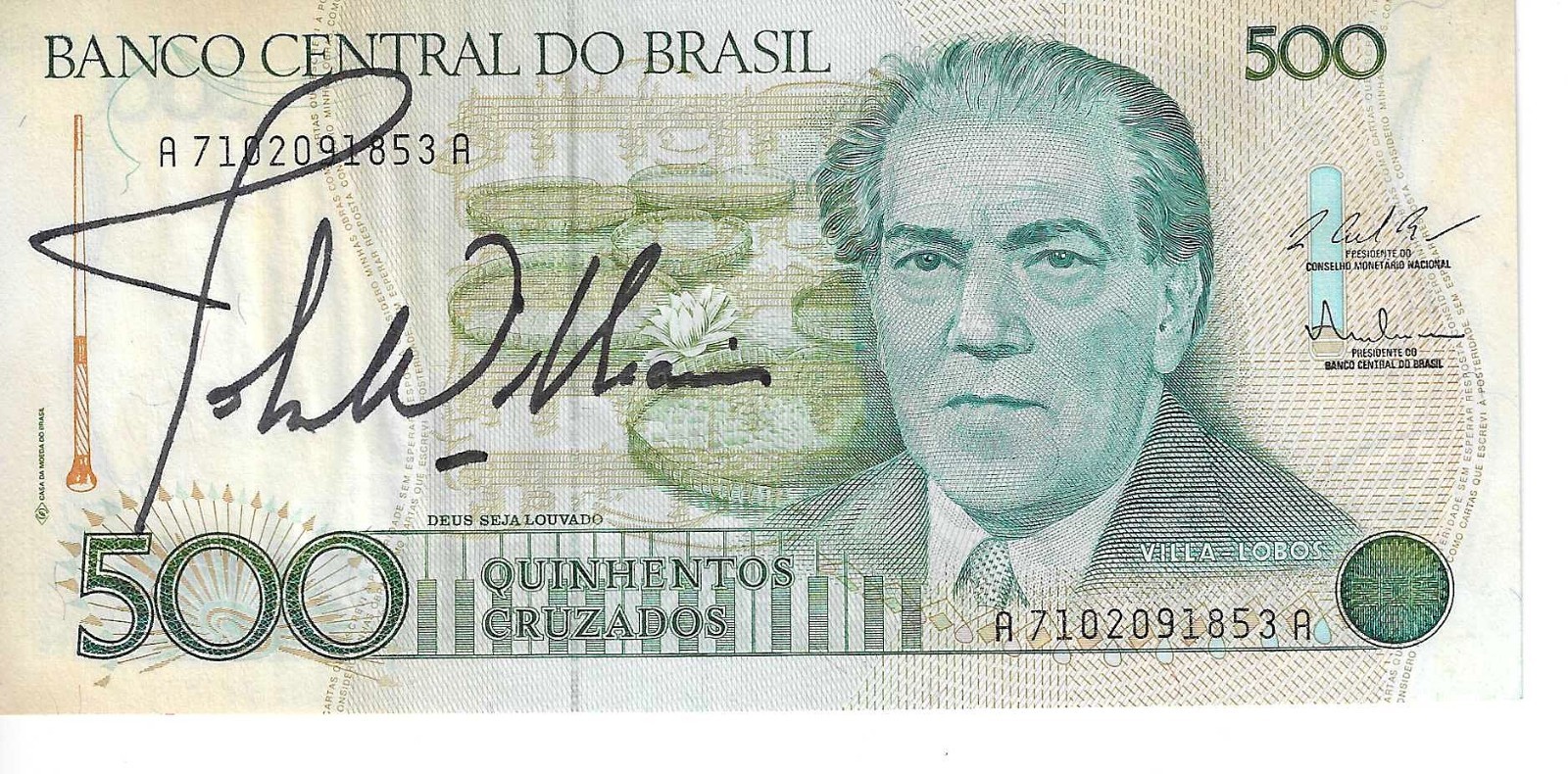 JOHN WILLIAMS MUSICAL COMPOSER - RARE HAND SIGNED FOREIGN BANK NOTE COA-\
