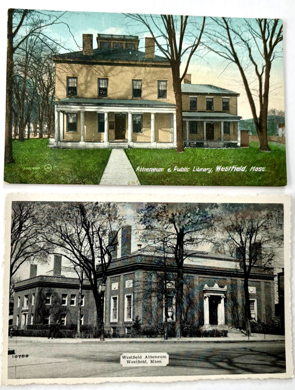 2 Vintage Westfield, MA. Atheneum Public Library Postcards Unused