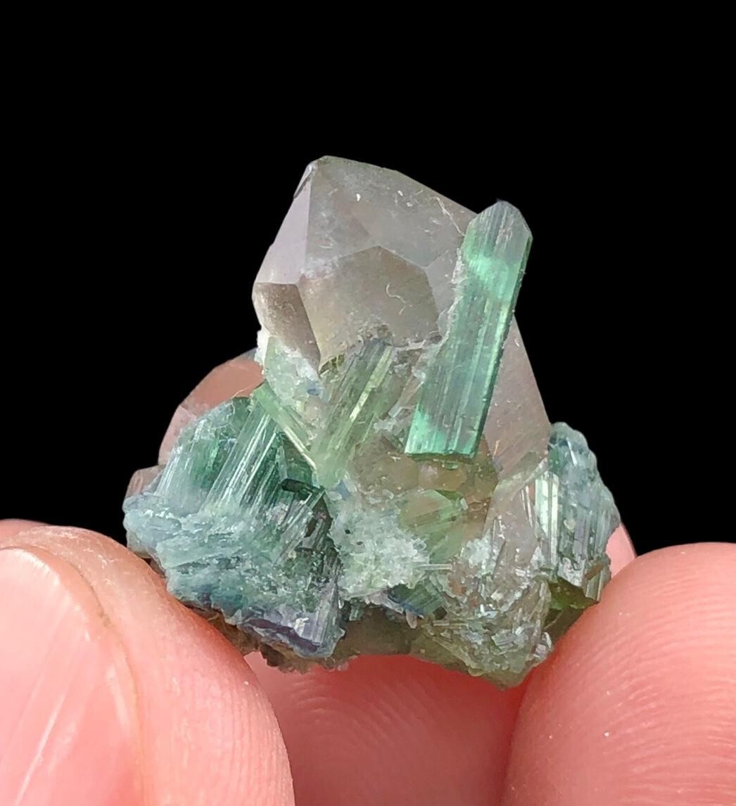 19 Cts Aesthetic Tourmaline Crystals Bunch on Smoky Quartz From Afghanistan 19 Cts Aesthetic Tourmaline Crystals Bunch on Smoky Quartz From Afghanistan