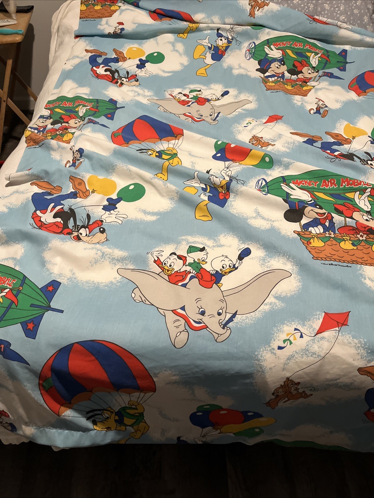 Vintage Disney Twin Flat Bed Sheet Mickey Minnie Donald Goofy Dumbo Made USA 