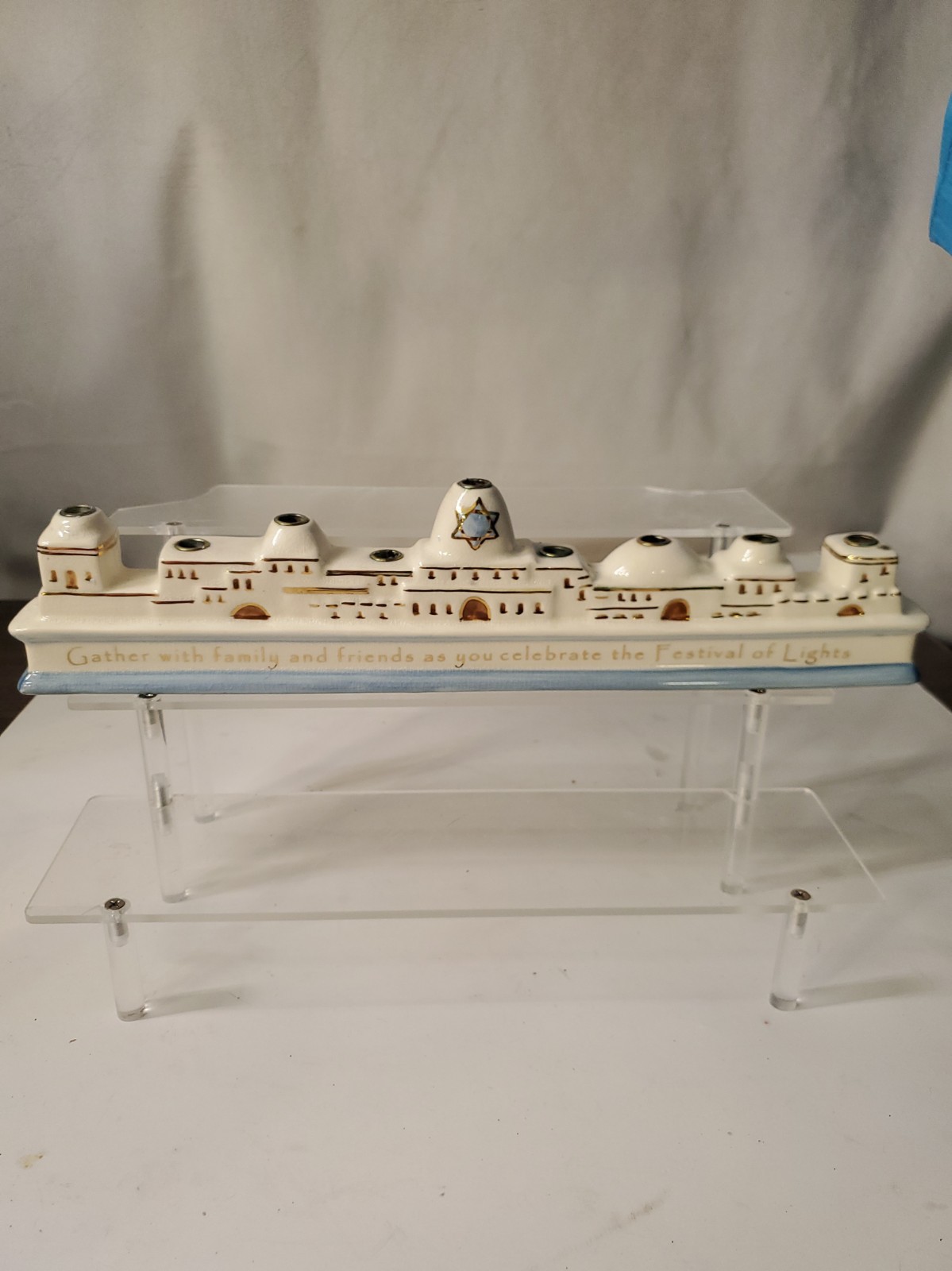 Vtg Yankee Candle Ceramic Menorah Judaica Hanukkah Festival of Lights RARE 14.5\
