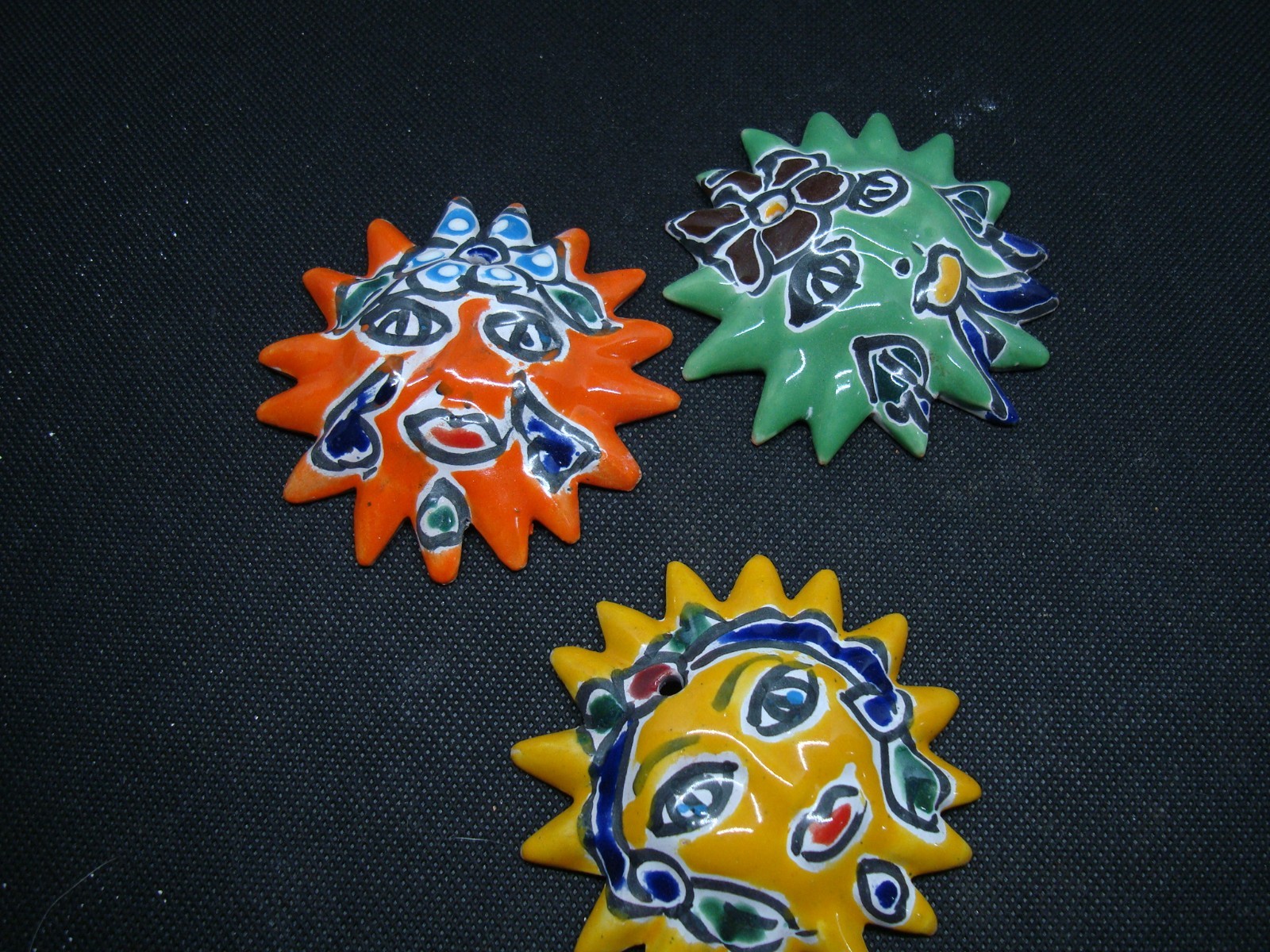 Set of 3 Mexican Talavera wall art, Small Sun face Garden, kitchen decore