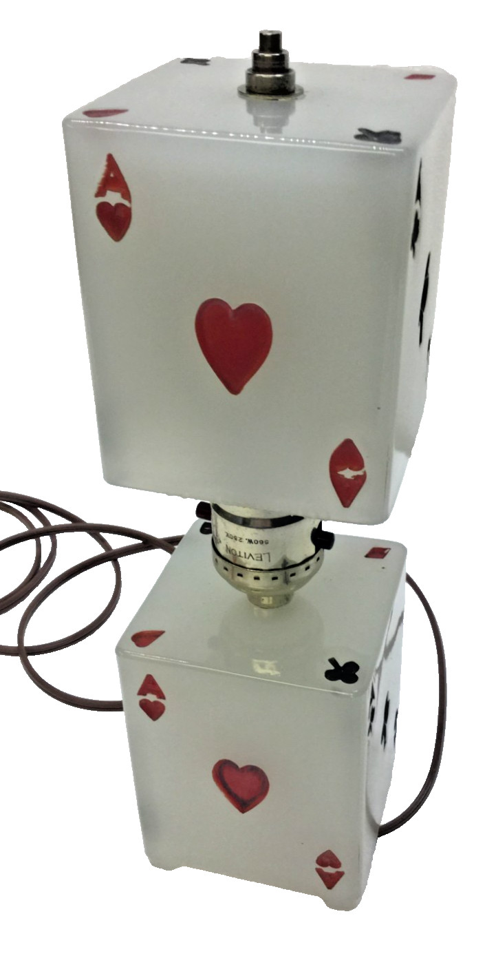 Art Deco Lamp Houze Houzex Cube Poker Card Face Suit Stepped Finial Chrome 1934 Art Deco Lamp Houze Houzex Cube Poker Card Face Suit Stepped Finial Chrome 1934