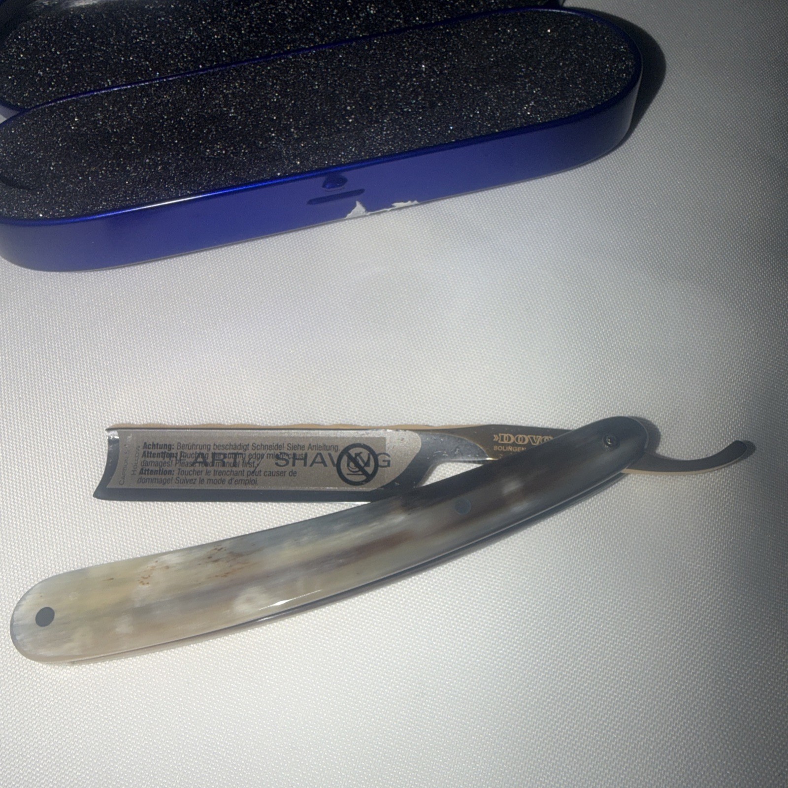 Dovo Solingen Straight Razor Blade Etch Box Horn Handle With Gold Edge