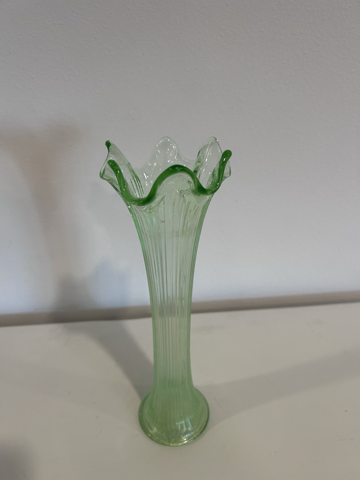 Vintage MCM Ribbed Green Glass Swung Fluted Vases 10.5” Vintage MCM Ribbed Green Glass Swung Fluted Vases 10.5”
