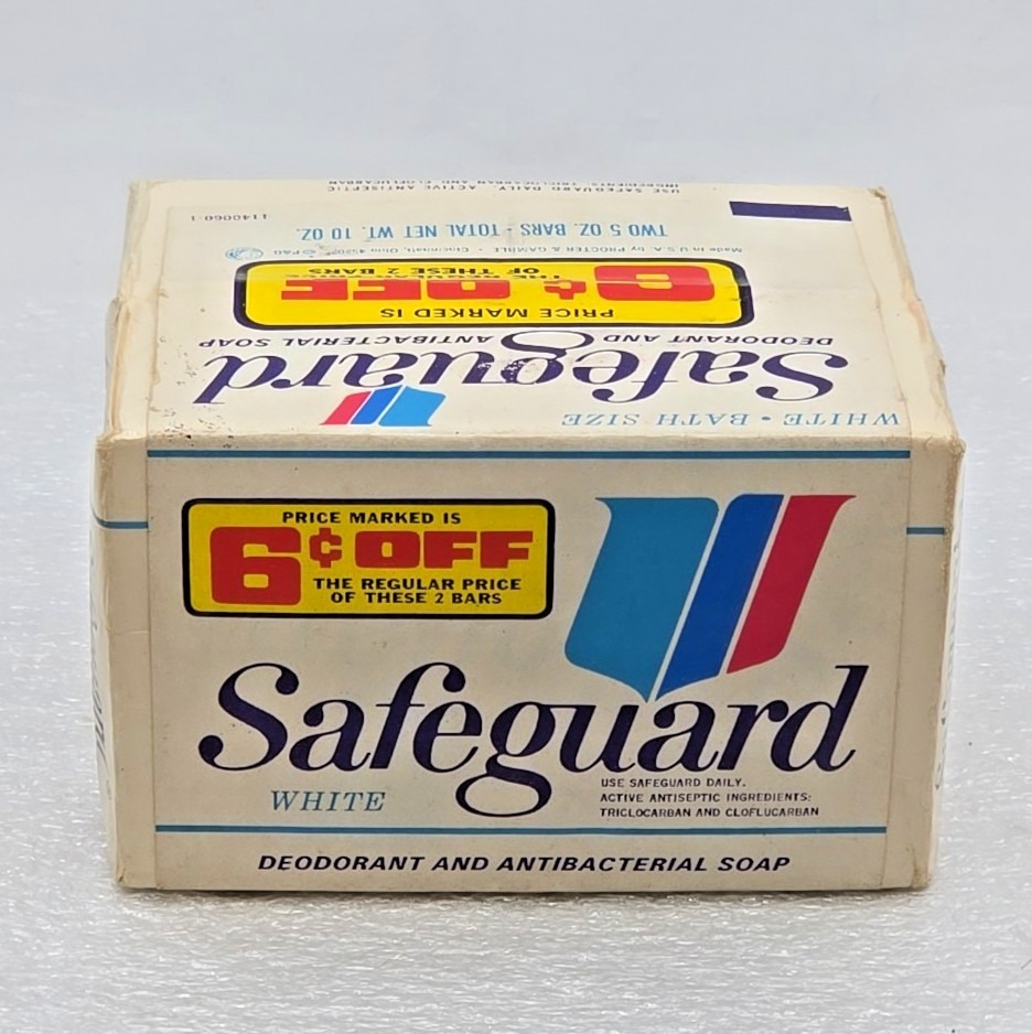 Vintage 1970s Safeguard White Bath Size Bar Soap 2 Pack Antibacterial Movie Prop