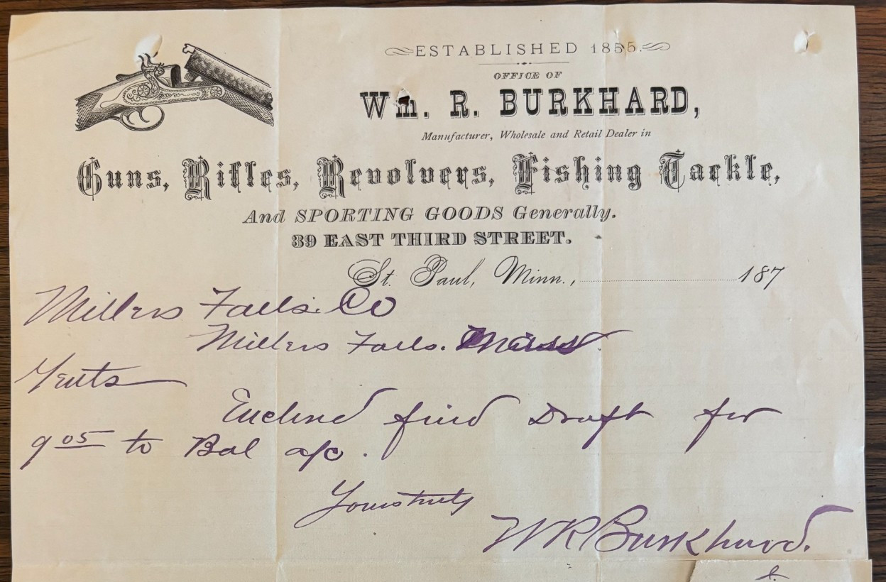 1870s ST. PAUL MINNESOTA BURKHARD GUNMAKER & FISHING TACKLE BILLHEAD & DIRECTORY