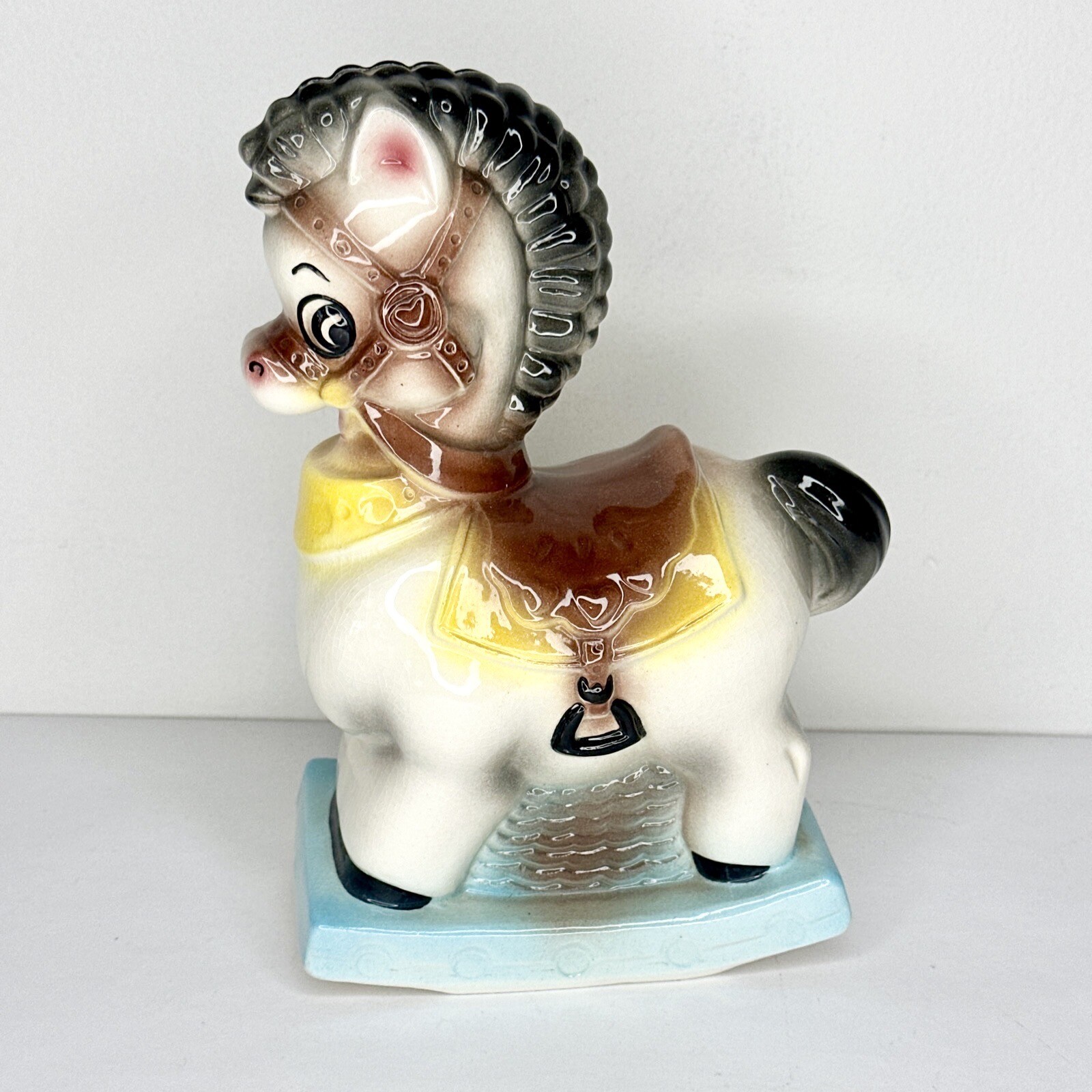 Vintage Rocking Horse Pony Bank Gilner Mold G-618 Stan 1968 Piggy Bank 8” Tall